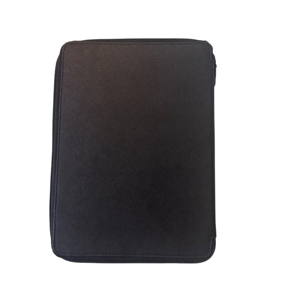 Armani Collection Black Zippered Portfolio Organizer With Two Inner Pockets For